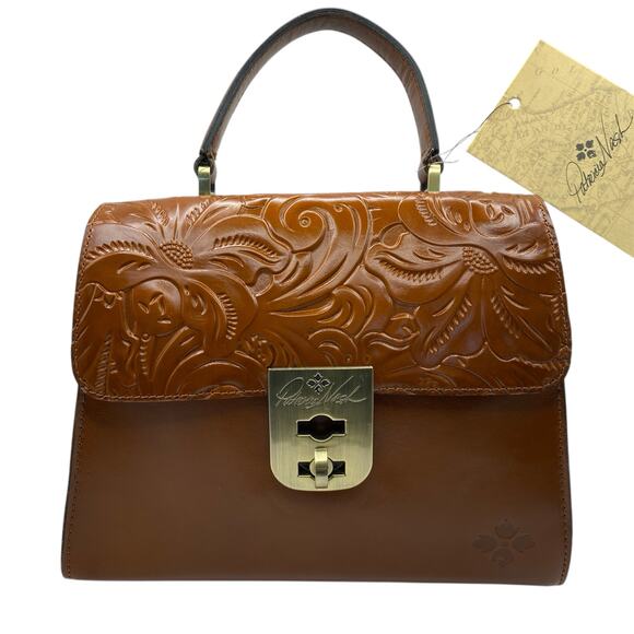 Patricia Nash Chauny Florence Tooled Leather Satchel Crossbody Handbag Brown 60s - Picture 1 of 10
